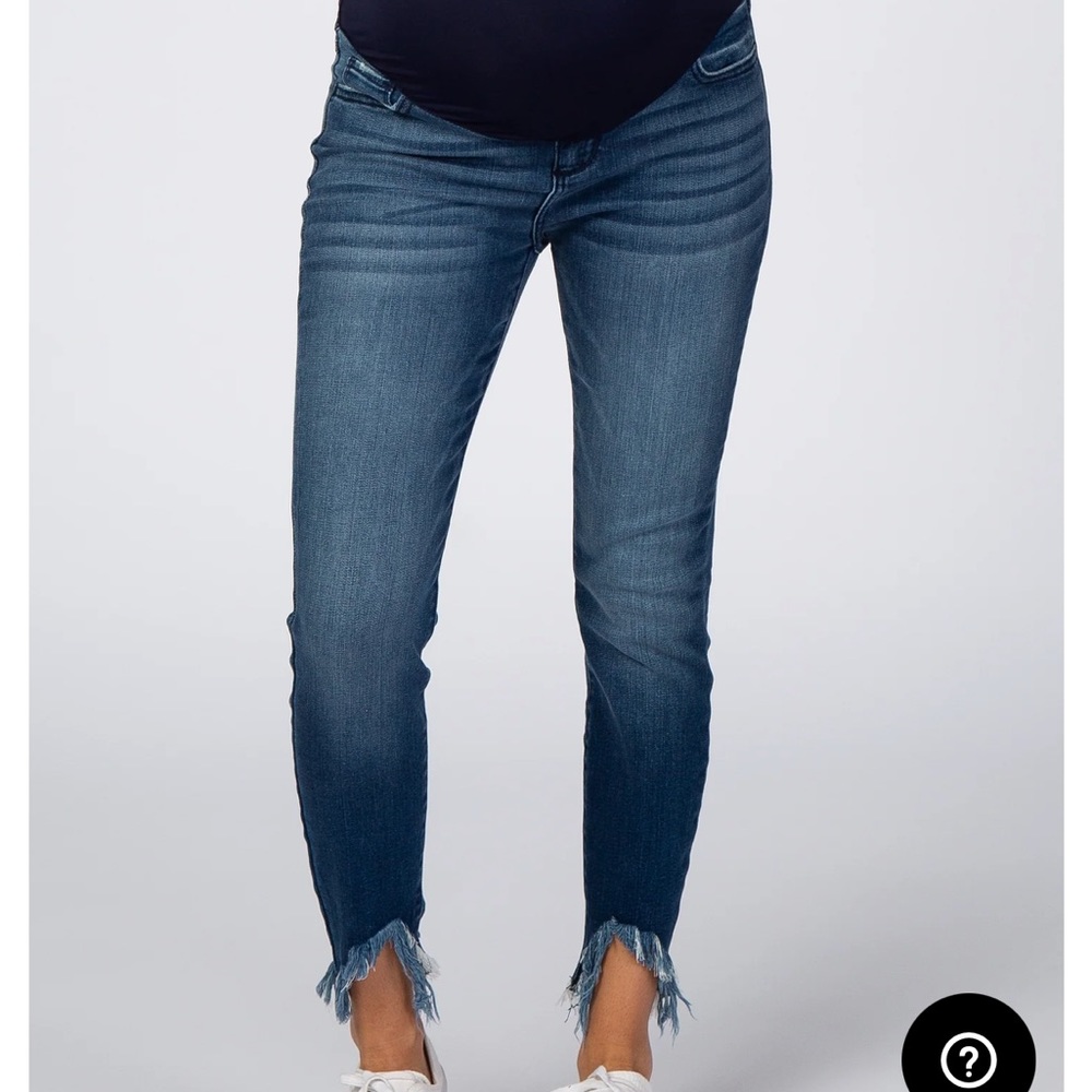 PinkBlush Navy Blue Distressed Fringe Hem Maternity Jeans. Size 27